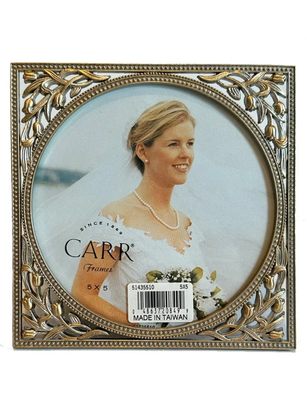 VTG 1998 Carr Romantic Occasions Bouquet Picture Frame Round 5x5 Pewter Gold NIB